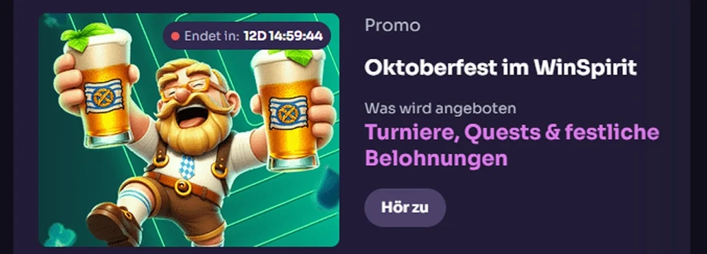 WinSpirit Casino Oktoberfest mit Turnieren, Quests und Belohnungen