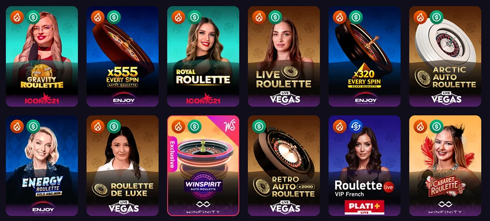 WinSpirit Live Casino mit Roulette und verschiedenen Live-Tischen