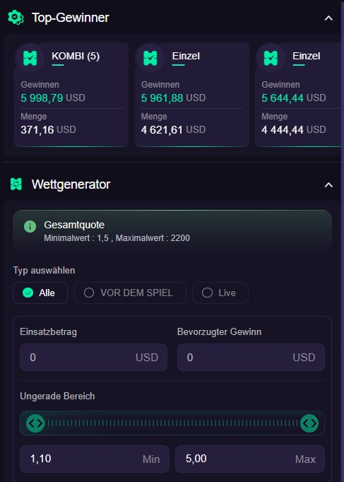 WinSpirit Sportwetten mit Wettquoten, Live-Wetten und Wettgenerator
